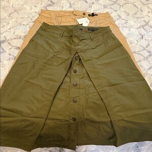 Set of two Tan and Olive Green Button-Front Women's Midi Skirt